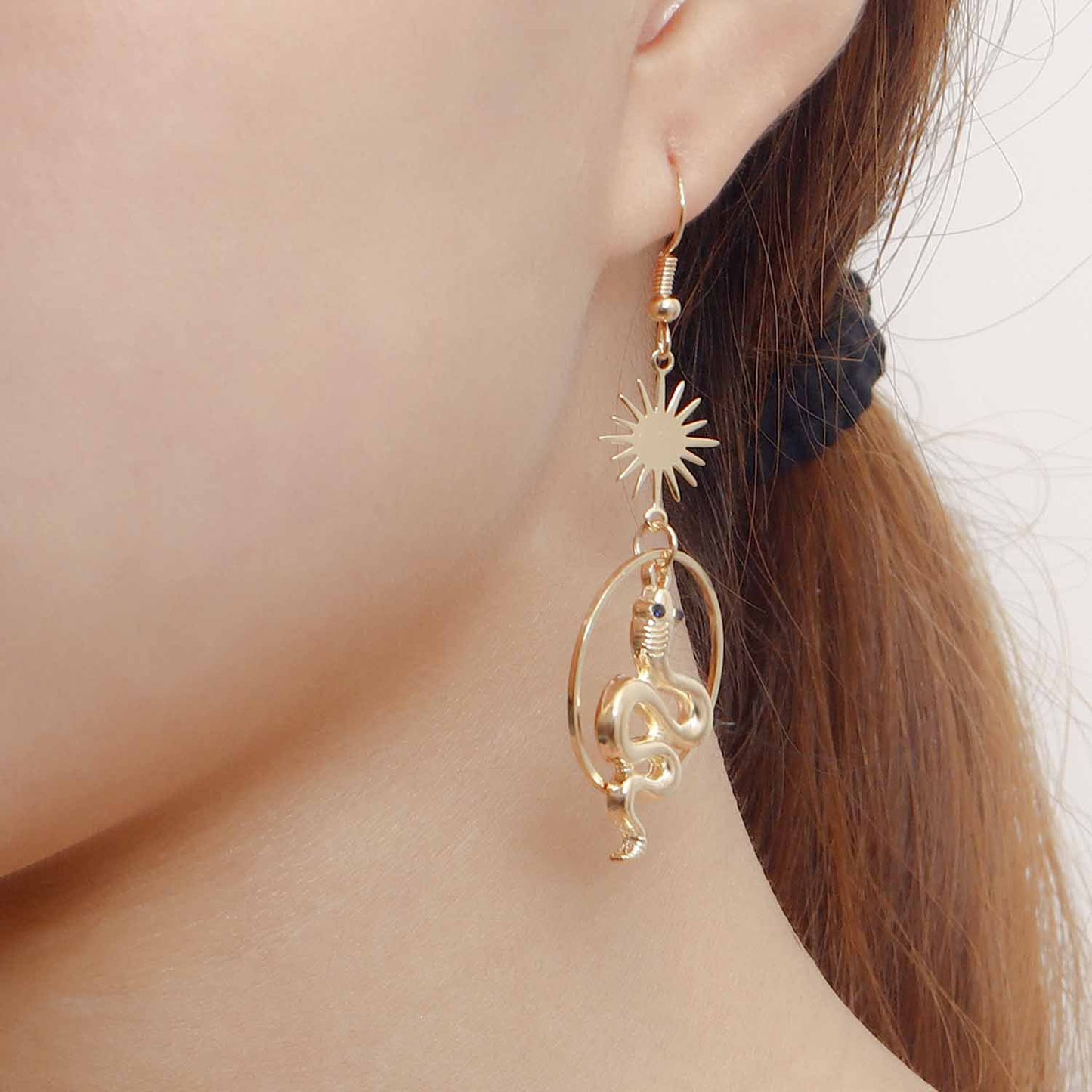Geometric Statement Earrings in Gold-Plated Alloy with Creative Design and Trendy Tail-Coil Closure