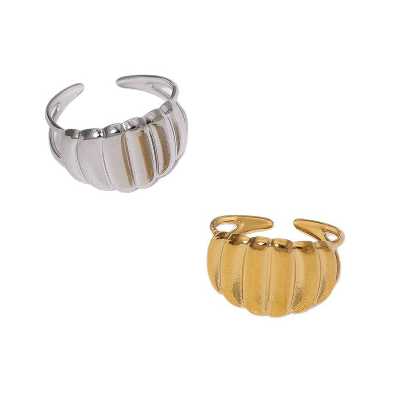 Minimalist 18K Gold Plated Stainless Steel Shell Open Ring for Women