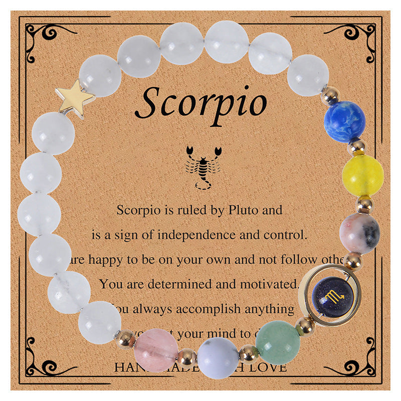 Elegant Geometric Natural Crystal Zodiac Beaded Bracelet Unisex Handmade Jewelry with Card