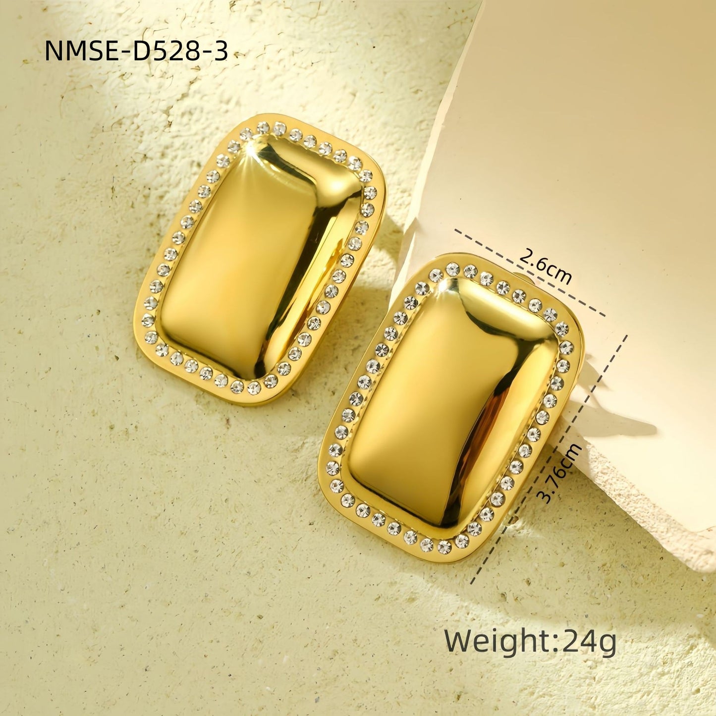 Pendientes de Acero Inoxidable Minimalistas Geométricos de Lujo con Baño de Oro de 18K e Incrustaciones de Pedrería Blanca, Diseño Rectangular de Acero de Titanio para Mujer