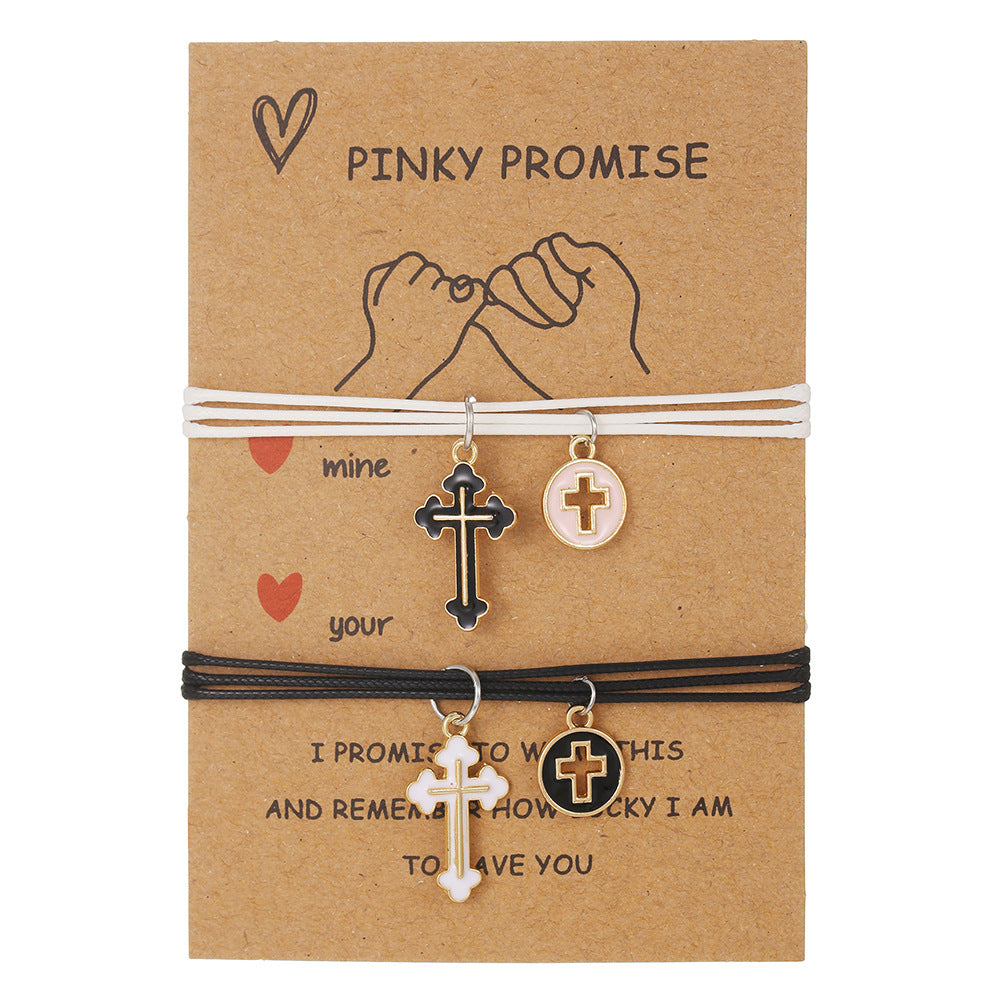 Ethnic Style Geometric Alloy Bracelet Set for Couples and Friends Handmade with Heart Cross and Crown Charms