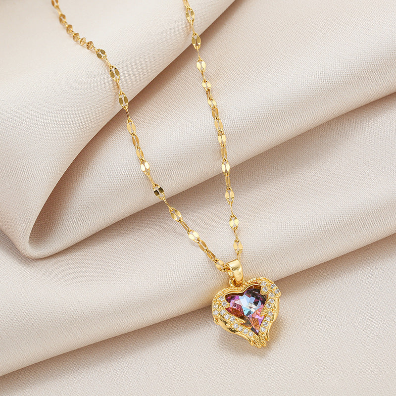 Minimalist Bow-Shaped Titanium Steel Necklace with Pearl Inlay Pendant on Pearl Chain for Women