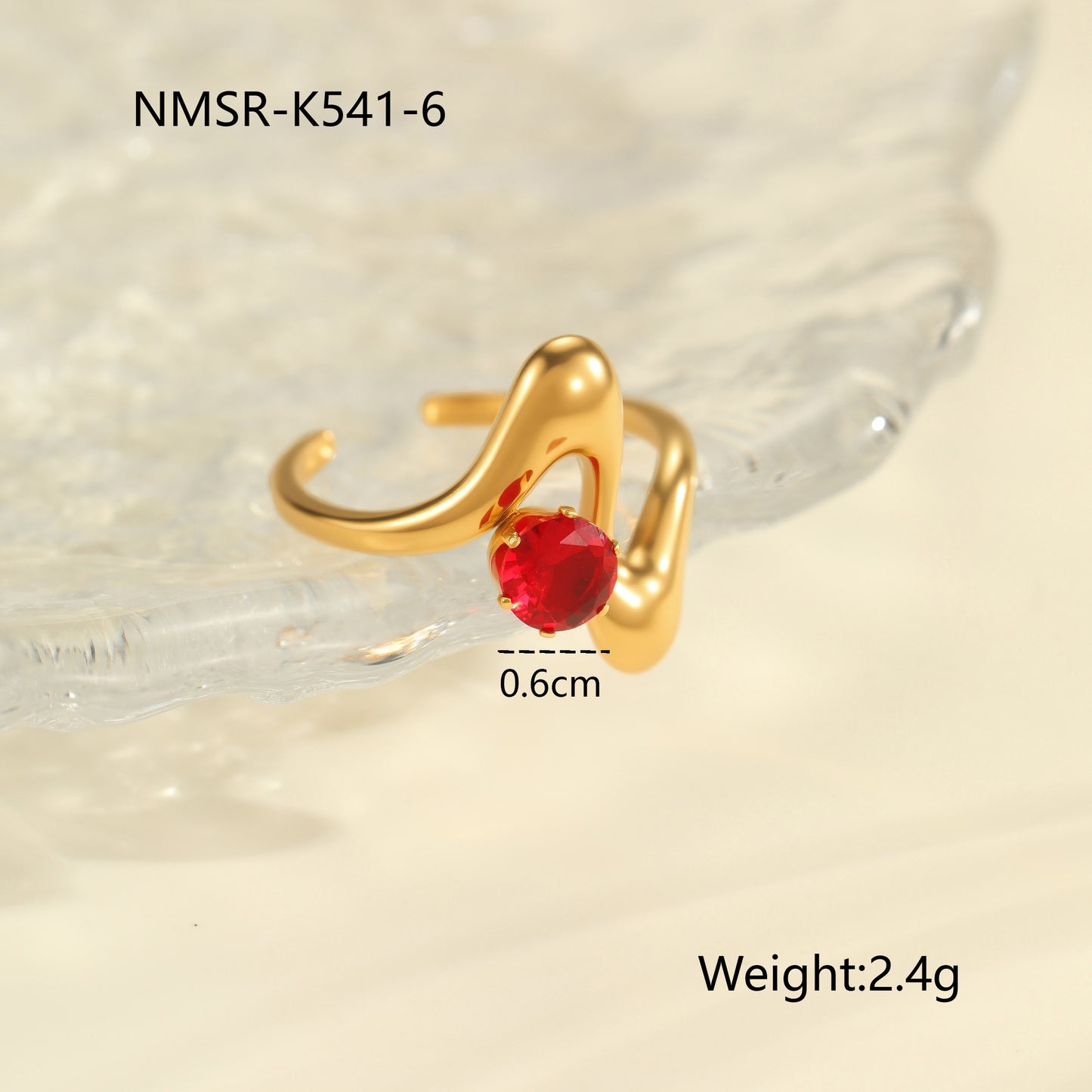 Anello da donna minimalista geometrico in acciaio al titanio con intarsio in zircone rosso regolabile a fascia aperta