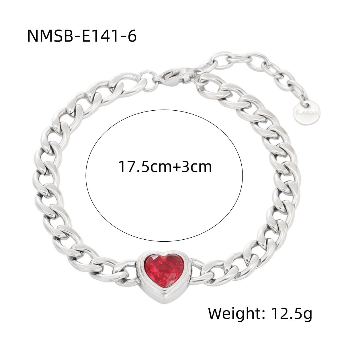 Fashionable Heart-Shaped Cubic Zirconia Titanium Steel Bracelet for Women with 18K Gold Vacuum Plating and Geometric Design