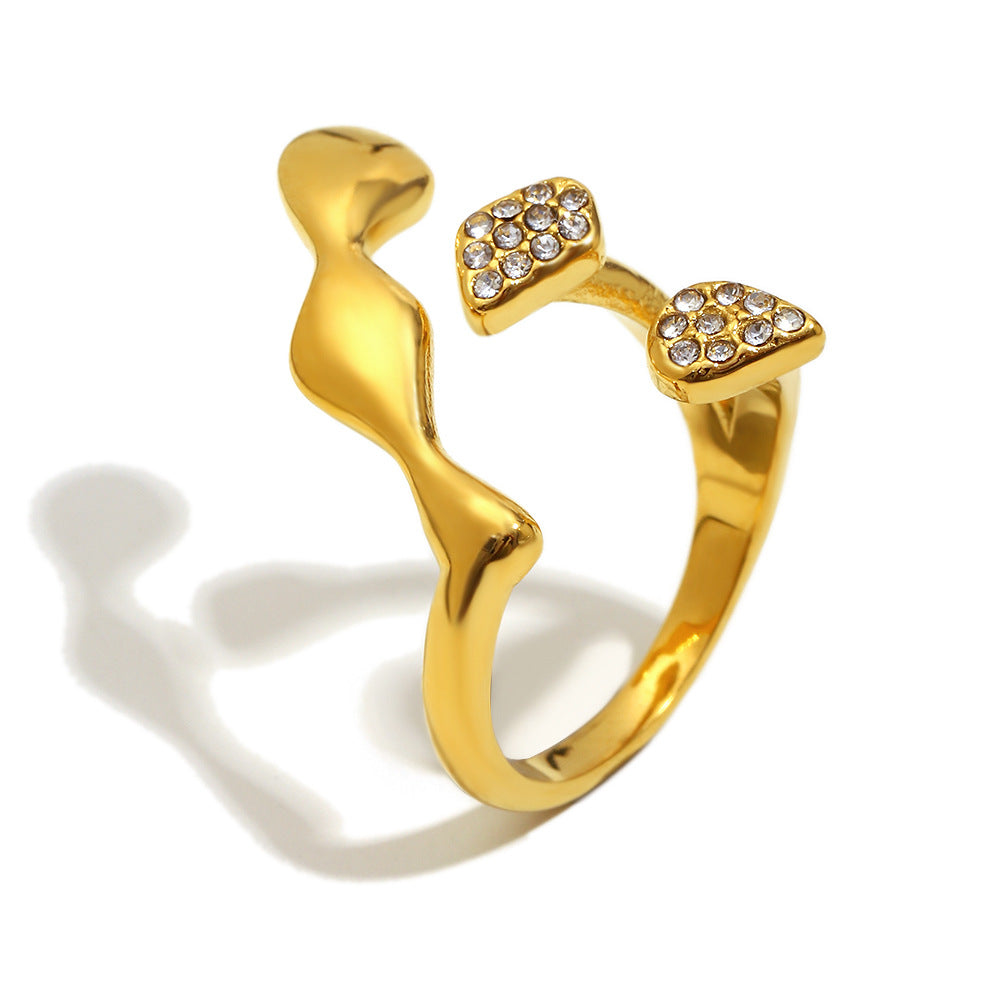 Anillo minimalista geométrico de acero inoxidable con baño de oro de 18 quilates para mujer