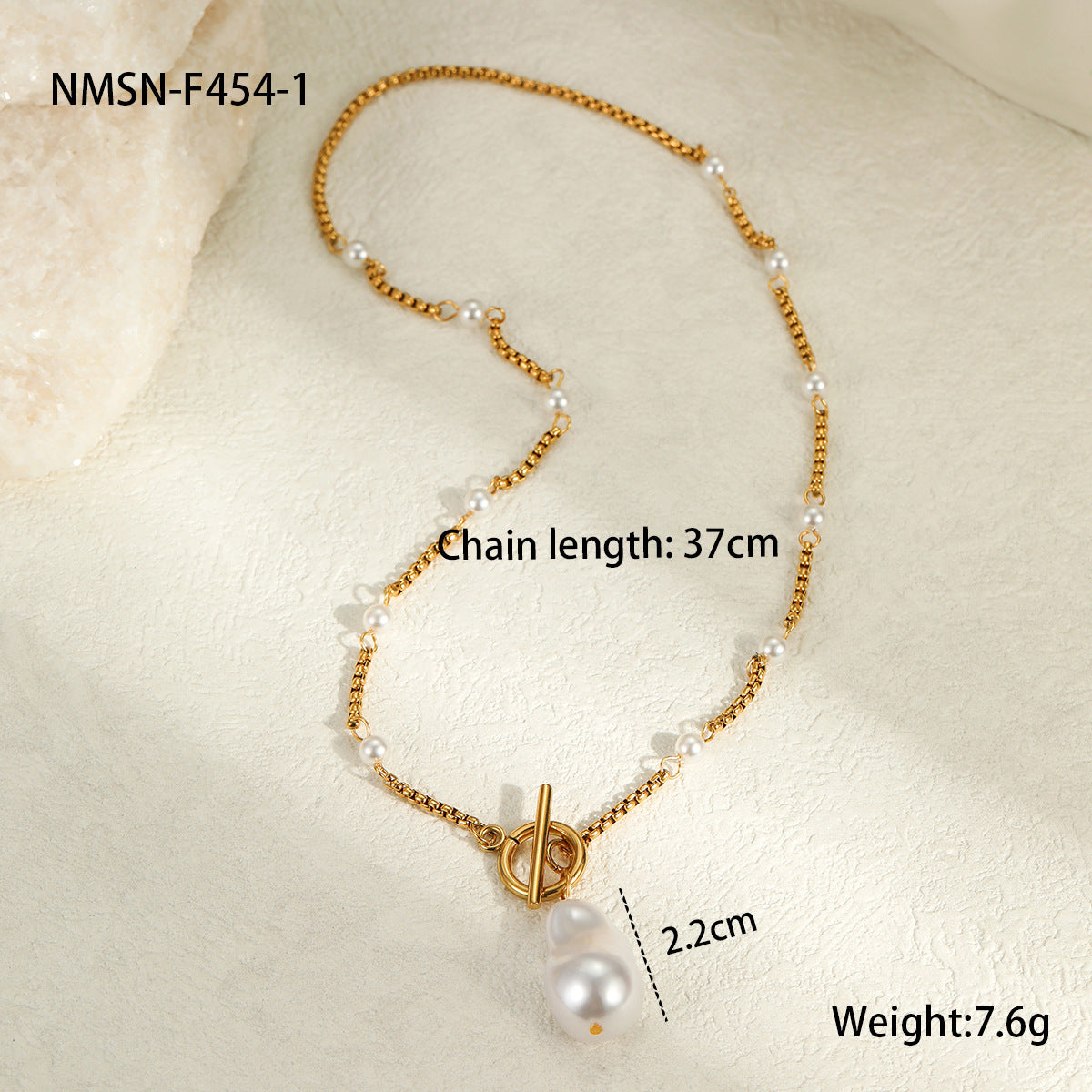 Vintage-Inspired Baroque Pearl Pendant Necklace Set with Geometric Stainless Steel Design and Electroplated Finish for Women