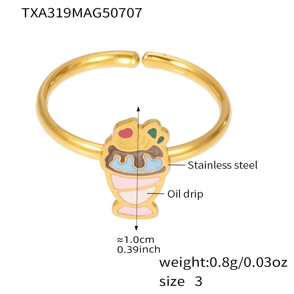 Cute Ice Cream Shaped Titanium Steel Necklace Set with Plated Finish for Kids, Includes Necklace and Bracelet