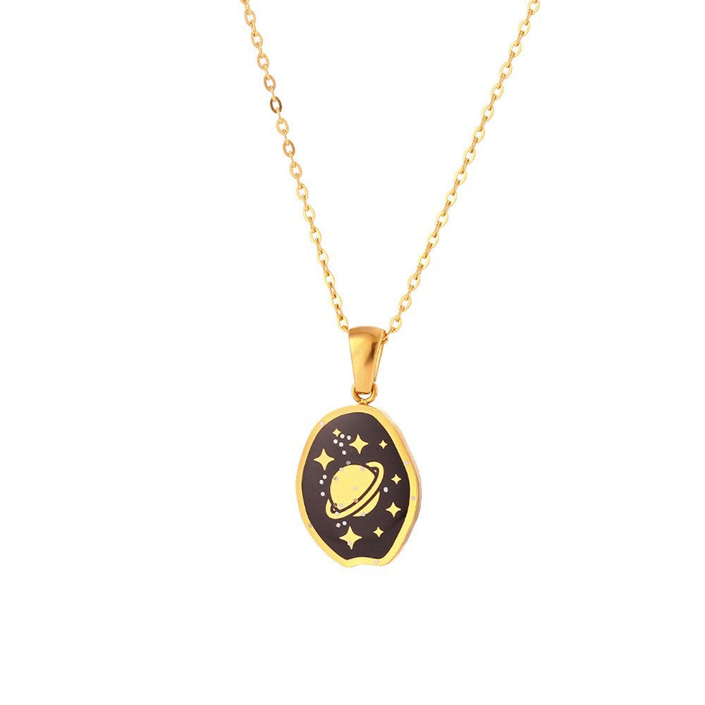 Collana Pendente Geometrica Minimalista da Donna in Acciaio Inox con Placcatura in Oro 18K e Finitura Smaltata