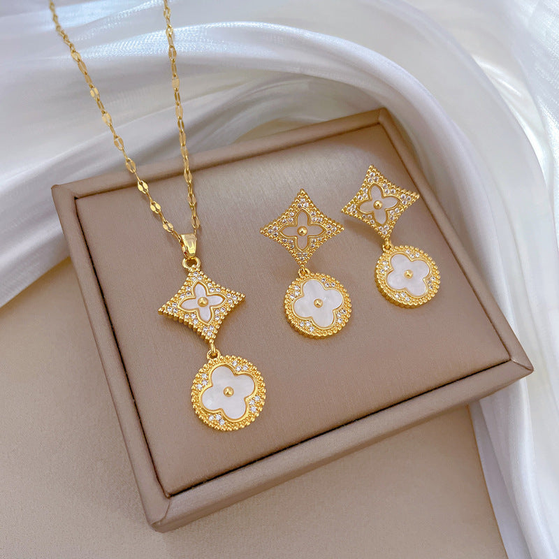 Geometric Starburst Earrings and Necklace Set in Titanium Steel with Plating Luxury Sweet Style