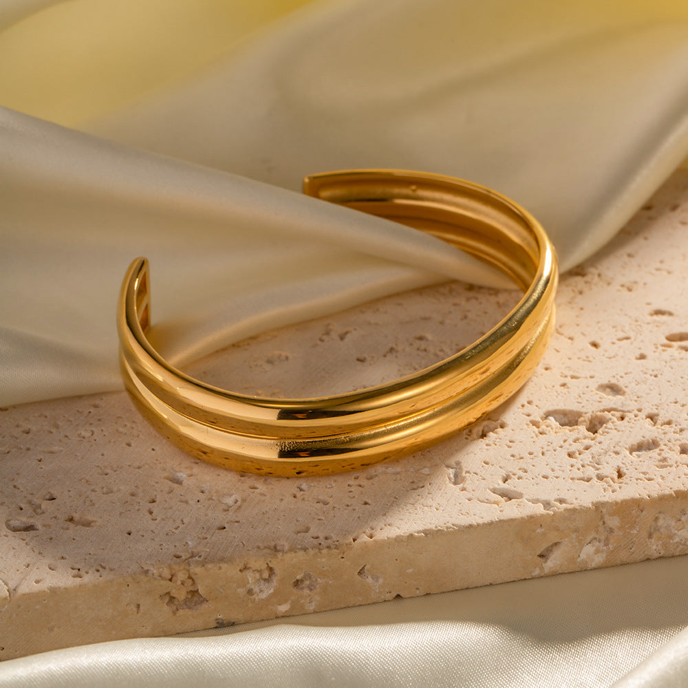 Fashionable Geometric Double Layer Plated 18K Gold Stainless Steel Bracelet for Women