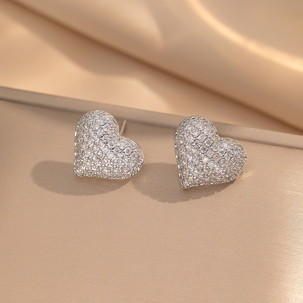 Orecchini a Cuore in Acciaio al Titanio Ipoallergenico Placcati Oro 18K con Zirconi, per Donna