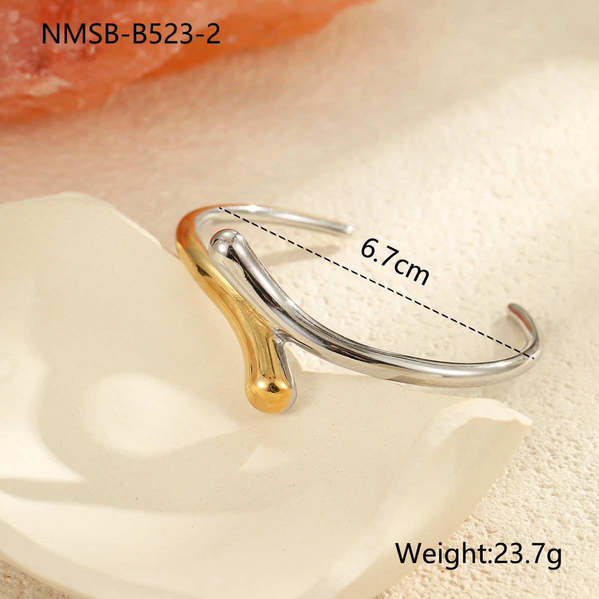 Geometric Line Pattern Titanium Steel Bracelet with Gold and Silver Tone Plating for Women