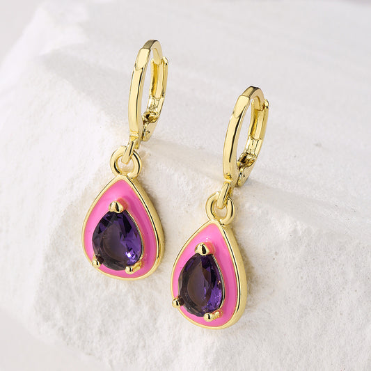 Orecchini a Goccia Bohemien Geometrici con Smalto a Goccia e Zirconi per Donna in Rame Placcato Oro Vero
