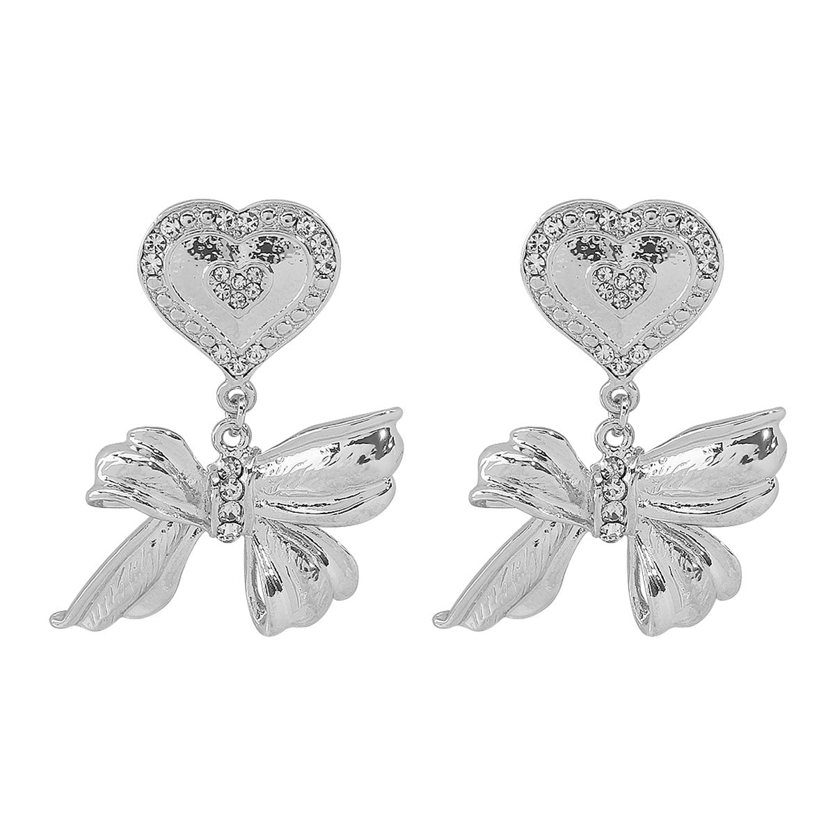 Pendientes de aleación con forma de corazón y lazo de estilo vintage con acabado chapado para mujer