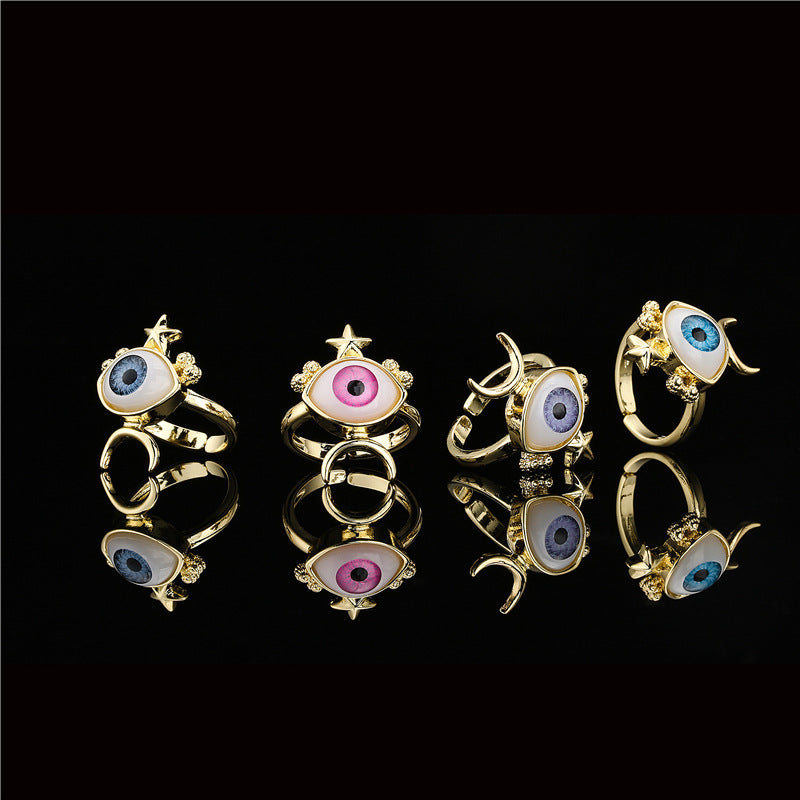 Minimalist Gold Plated Brass Geometric Evil Eye Open Ring for Women