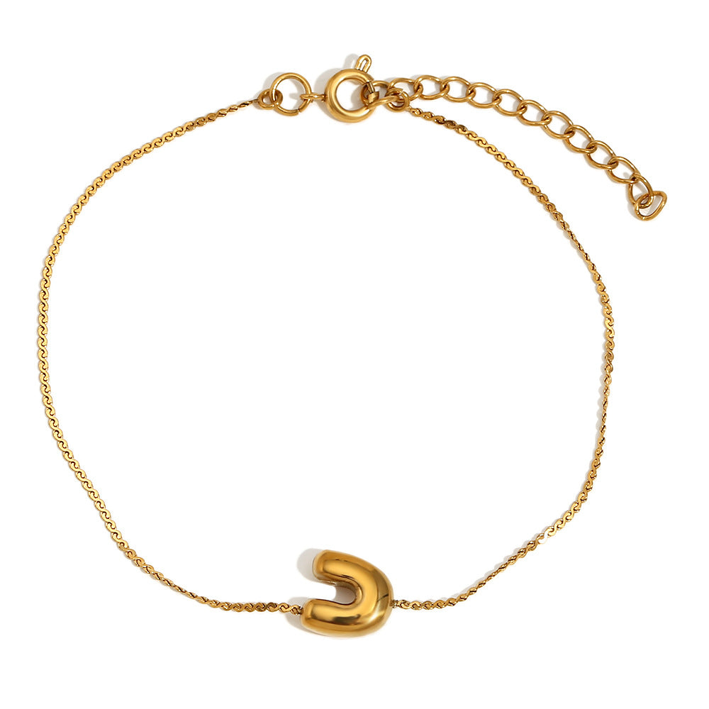 Pulsera de Burbujas para Mujer de Acero Inoxidable con Letra S Minimalista y Chapado en Oro de 18K