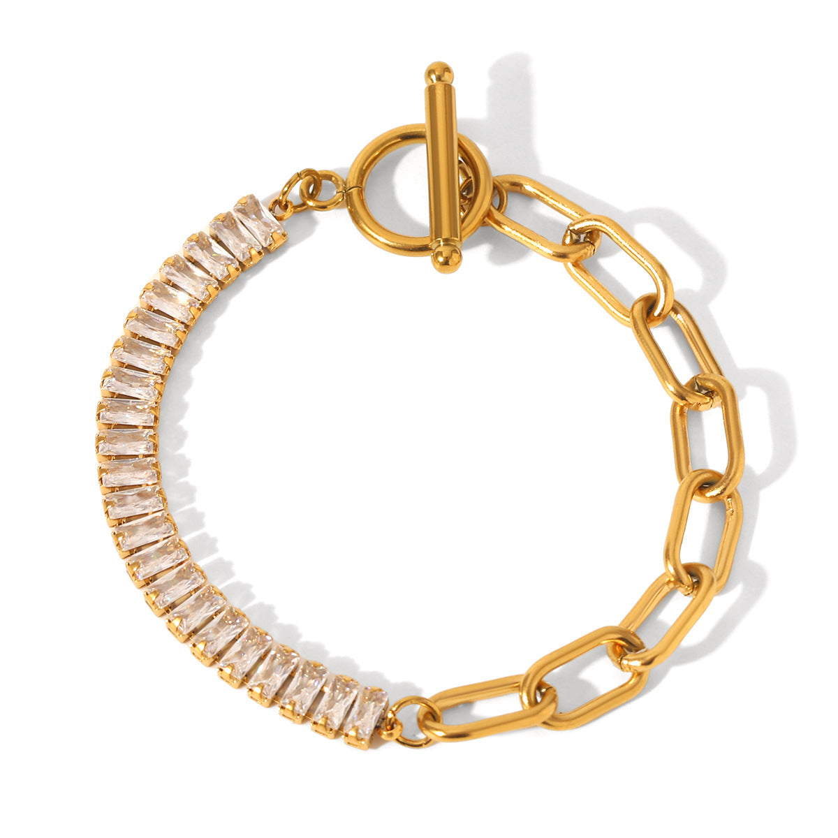 INS Style Geometric Stainless Steel Cross Link Bracelet with Zircon Inlay for Women Titanium Steel Fashion Bracelet