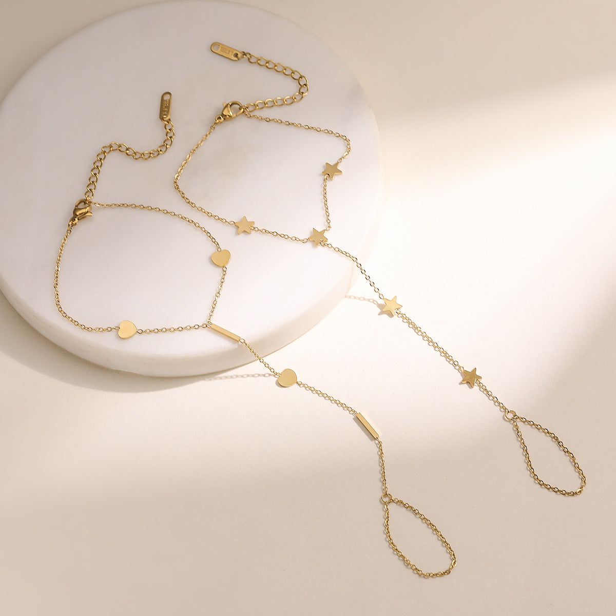 Geometric Gold Plated Stainless Steel Hand Chain for Women