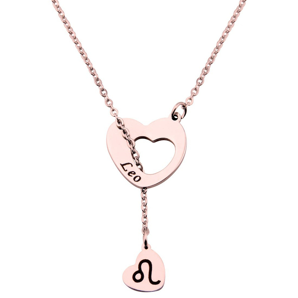 Natural and Fresh Sweet Heart-Shaped Stainless Steel Lariat Y Necklace with Polished Titanium Steel Pendant for Women