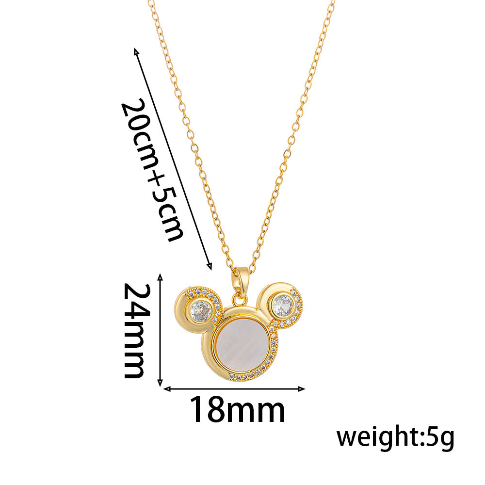Minimalist Mickey Mouse Pendant Necklace for Women in Titanium Steel with Gold Plating, Cartoon Animal Design Locket Chain