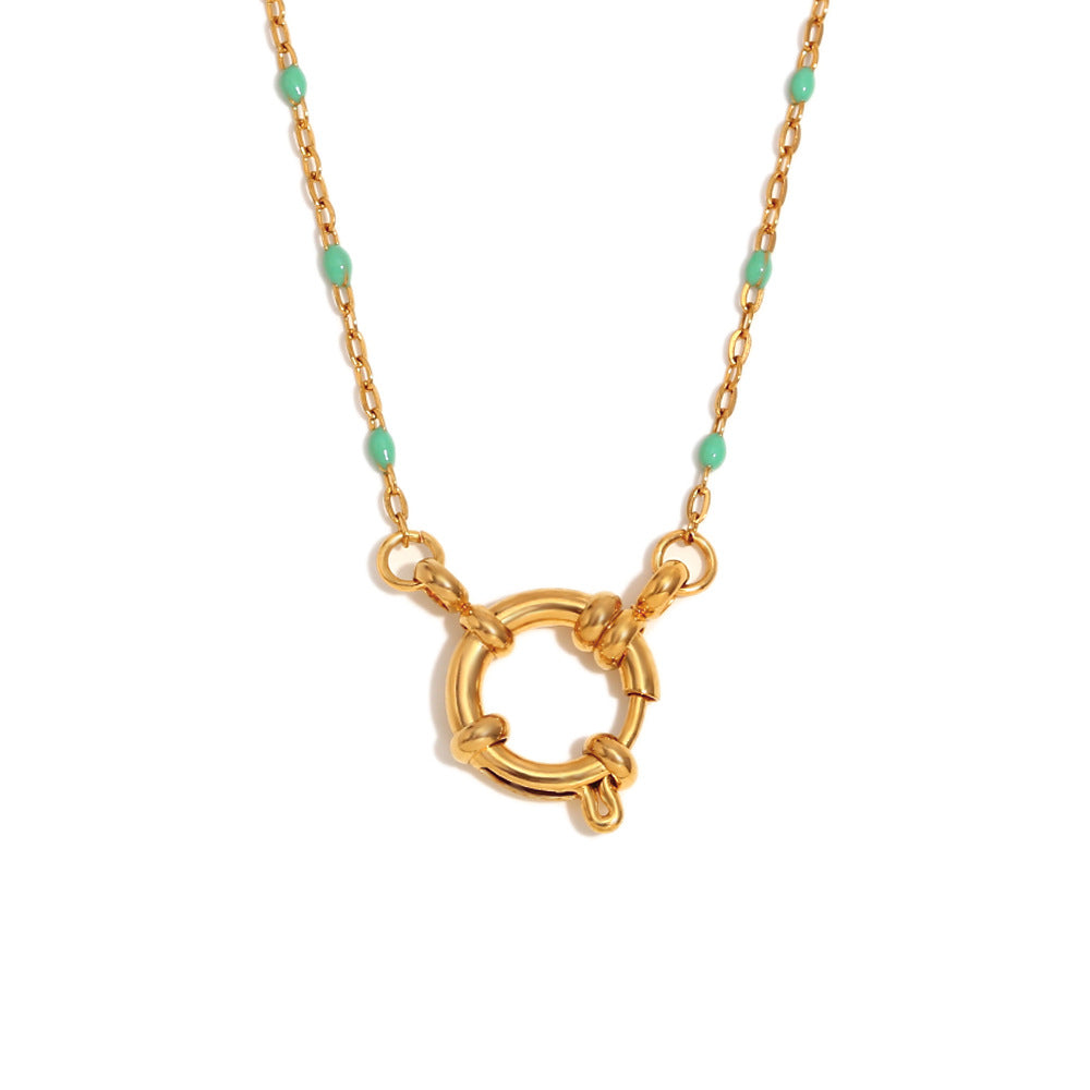 Collana con Pendente Geometrico Stile Bohemien da Donna in Acciaio Inossidabile con Placcatura in Oro 18K e Finitura Smaltata