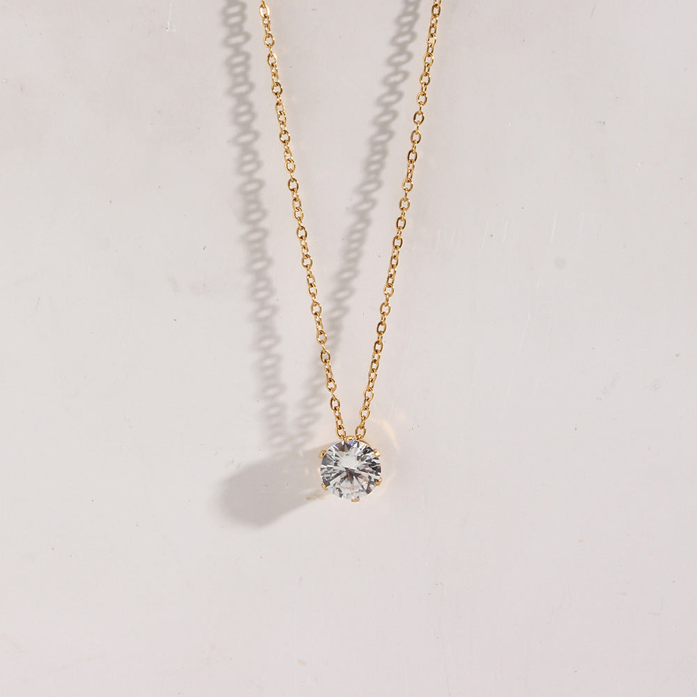 Fashionable OL Style Geometric Crown Pendant Necklace in Stainless Steel with White Zirconia and Plated Finish