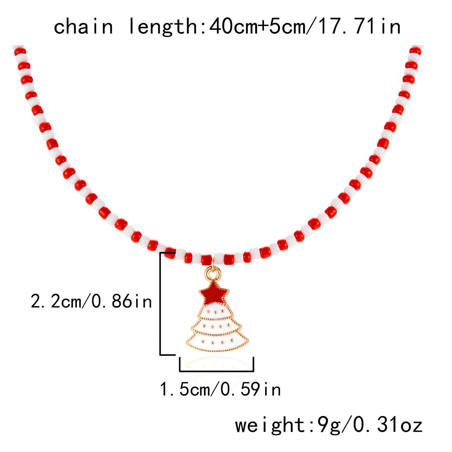 Fashionable Christmas Tree Pendant Necklace for Women with Alloy Charm, Beaded Design, Electroplated Finish, Festive Holiday Style