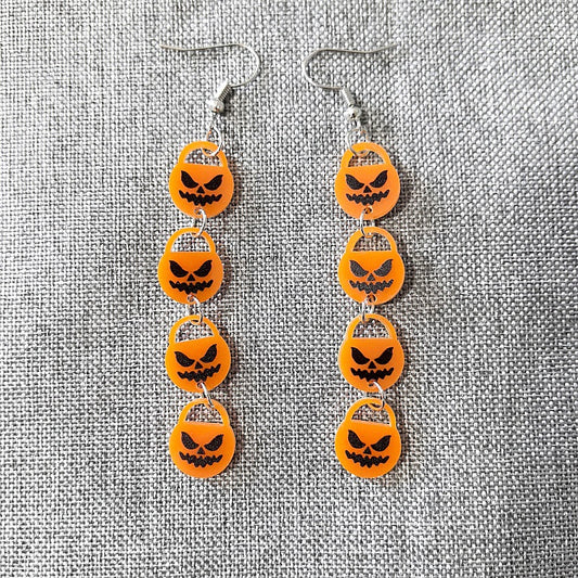 Pendientes largos con borla de calavera y calabaza de Halloween para mujer, pendientes llamativos tallados en acrílico