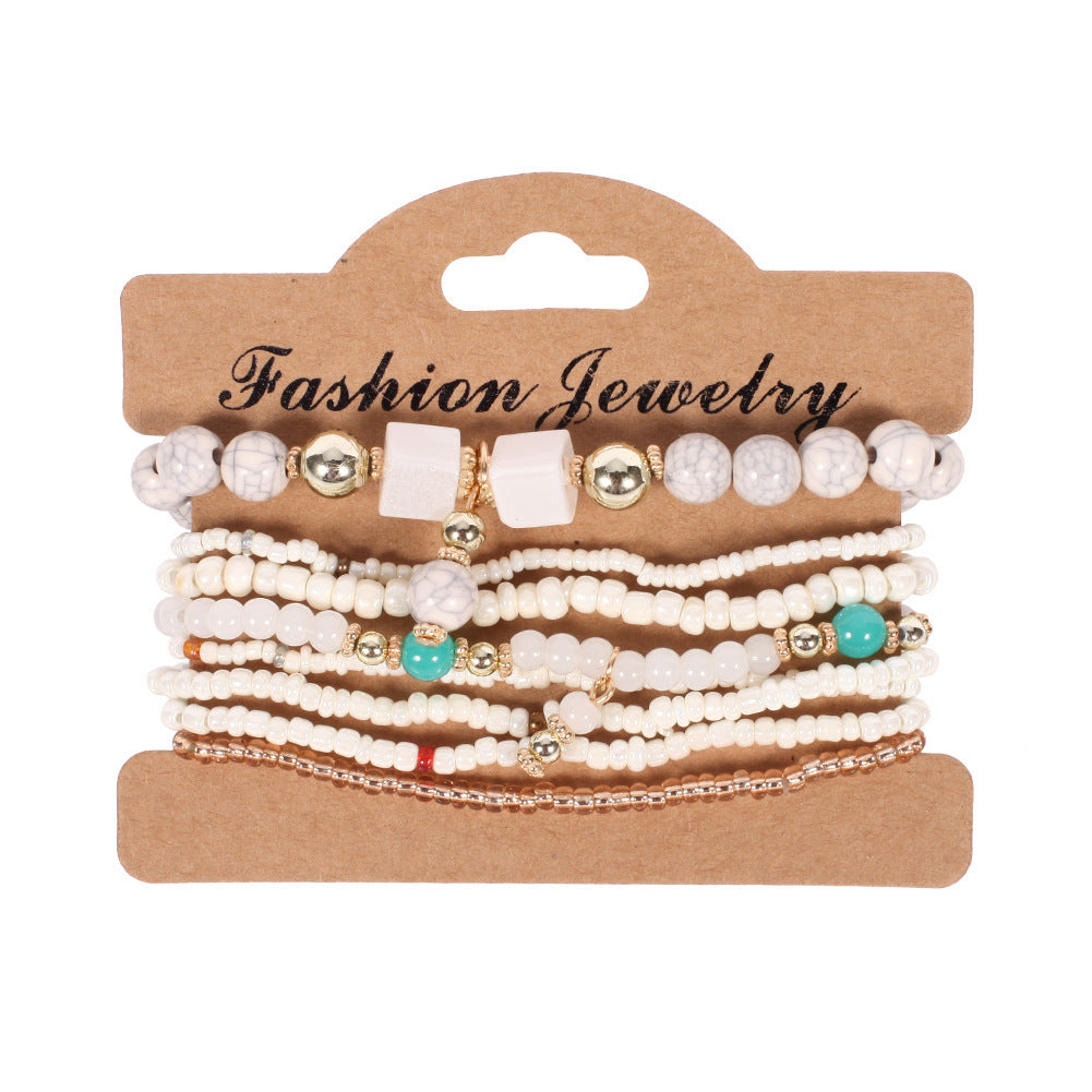 Bohemian Handmade Beaded Natural Stone Bracelet Set with Floral Pattern for Unisex