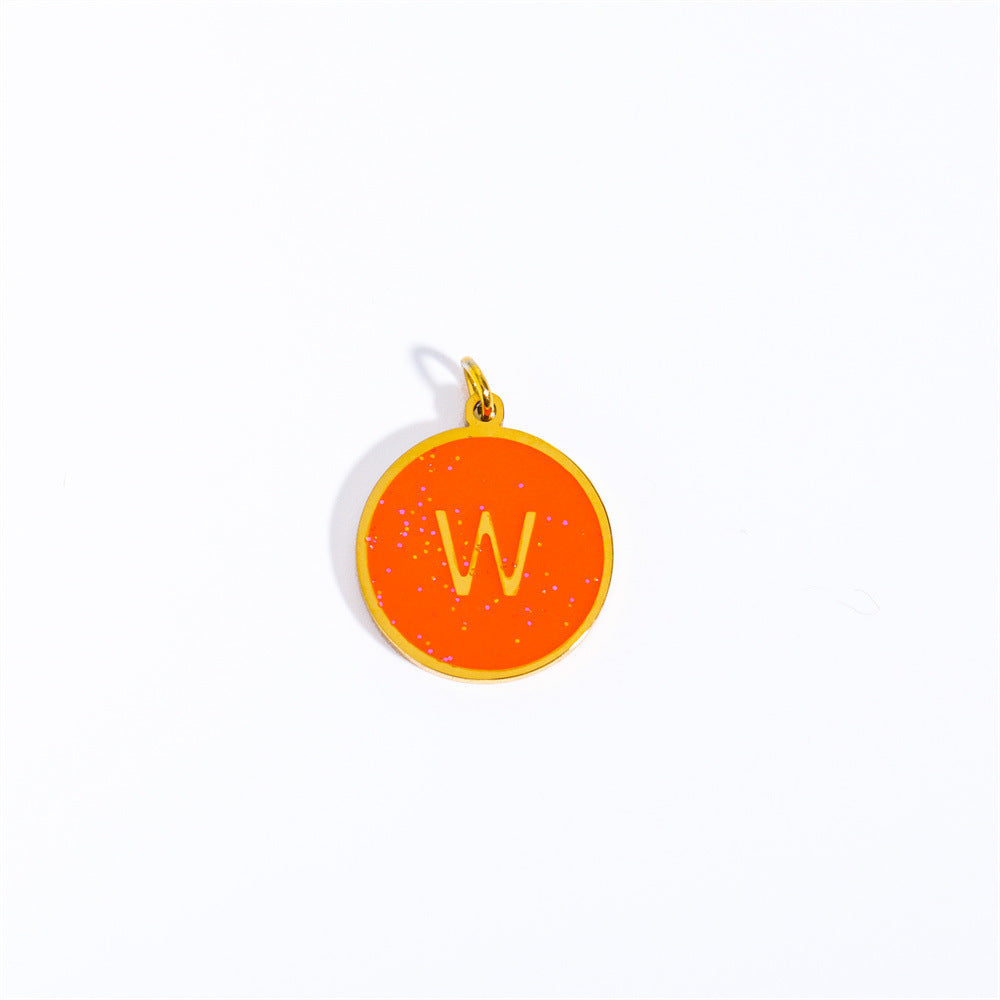 Candy Color Drip Oil 18K Gold Plated Letter Charm Bar Titanium Steel Necklace
