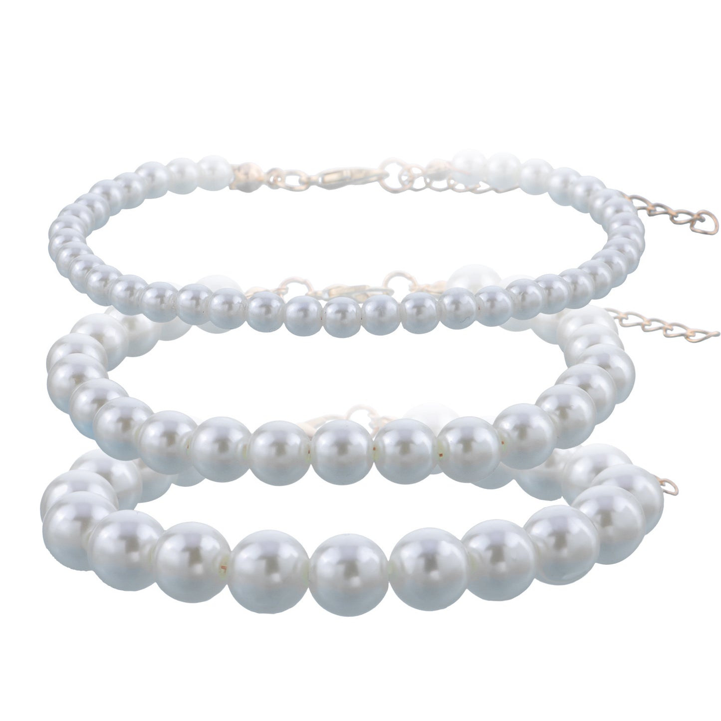 Natural Style Minimalist White Pearl Bracelet Set for Women Alloy with Electroplating Finish