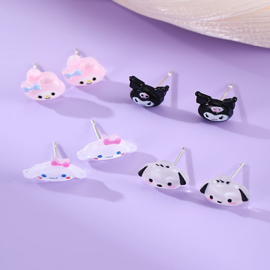 Aretes minimalistas de resina con dibujos animados de Kuro Mi para niñas de 3 a 10 años, estilo princesa, joyería para orejas de niños