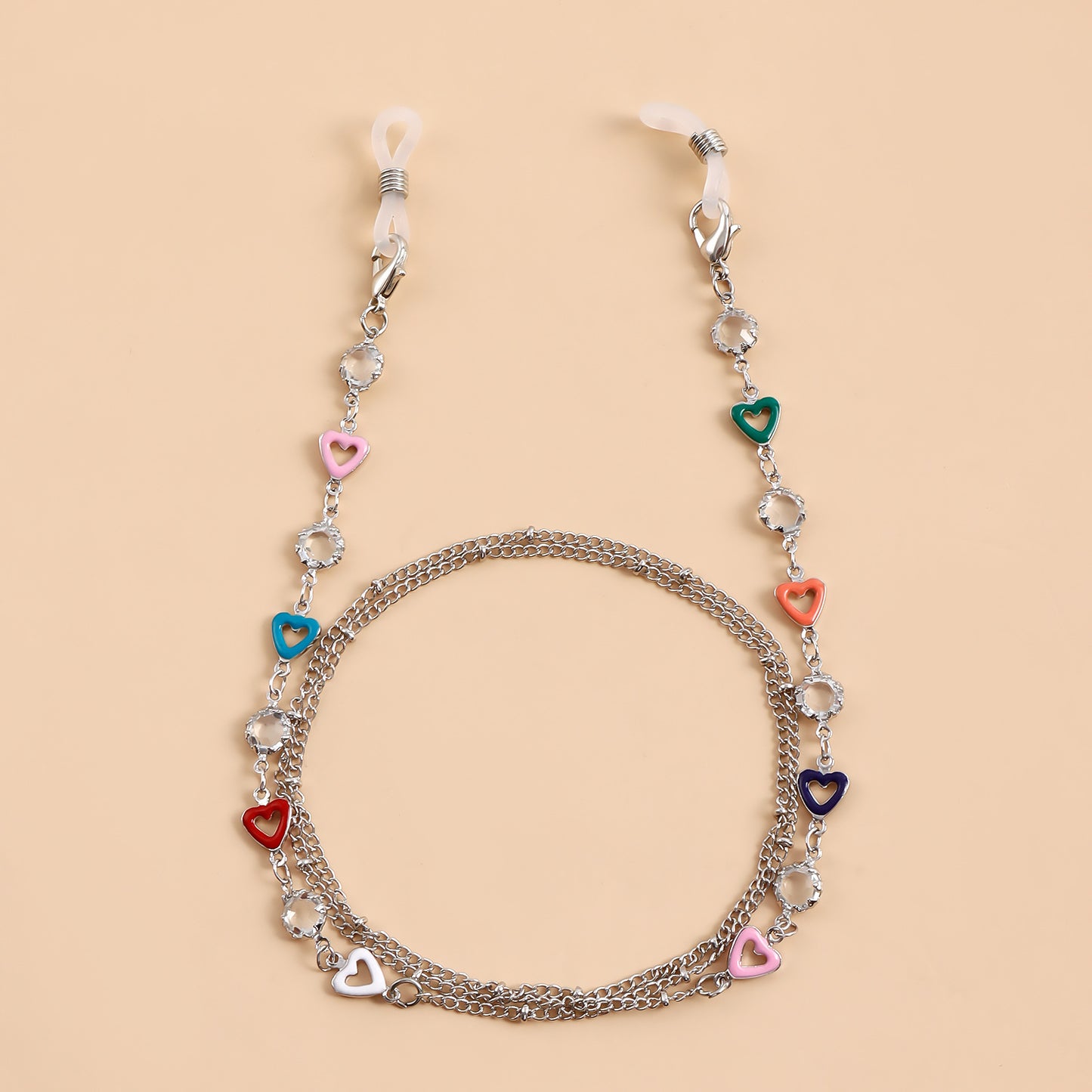 Elegant Colorful Heart Drip Oil Metal Chain with Rhinestone for Women