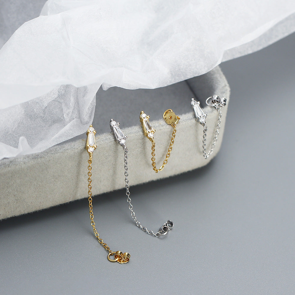 Orecchini a Catena Pendente con Inlay in Zirconia Cubica in Argento Sterling 925 Geometrici da Donna