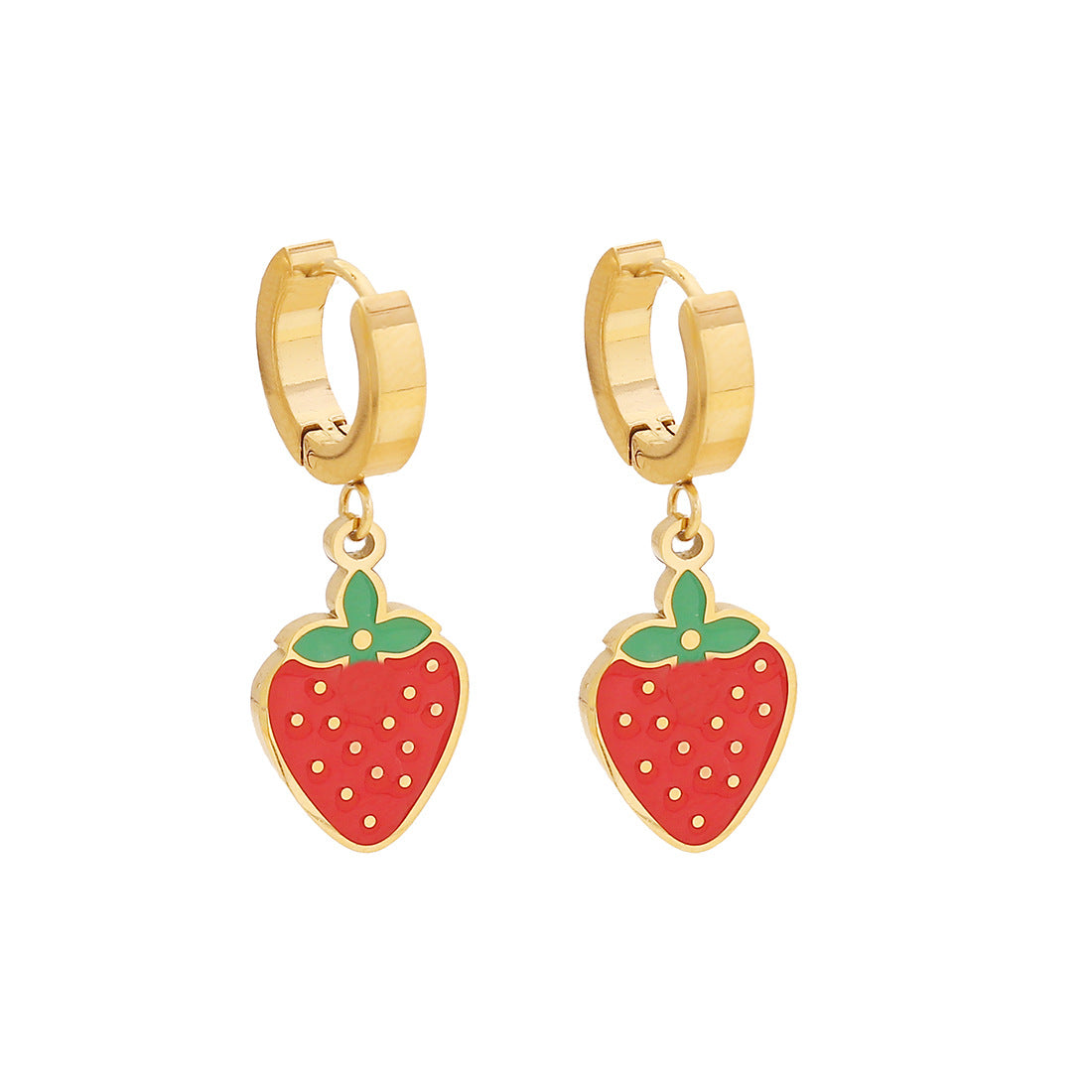 Cute Strawberry Pendant Necklace Set for Women with Stainless Steel Chain and Enamel Coating in Fresh Sweet Style