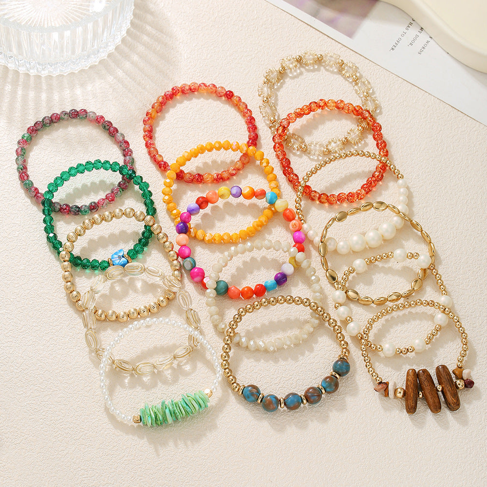 Fashion Geometric Round Coconut Shell Imitation Pearl Crystal Stone Handmade Bracelet