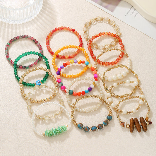 Fashion Geometric Round Coconut Shell Imitation Pearl Crystal Stone Handmade Bracelet