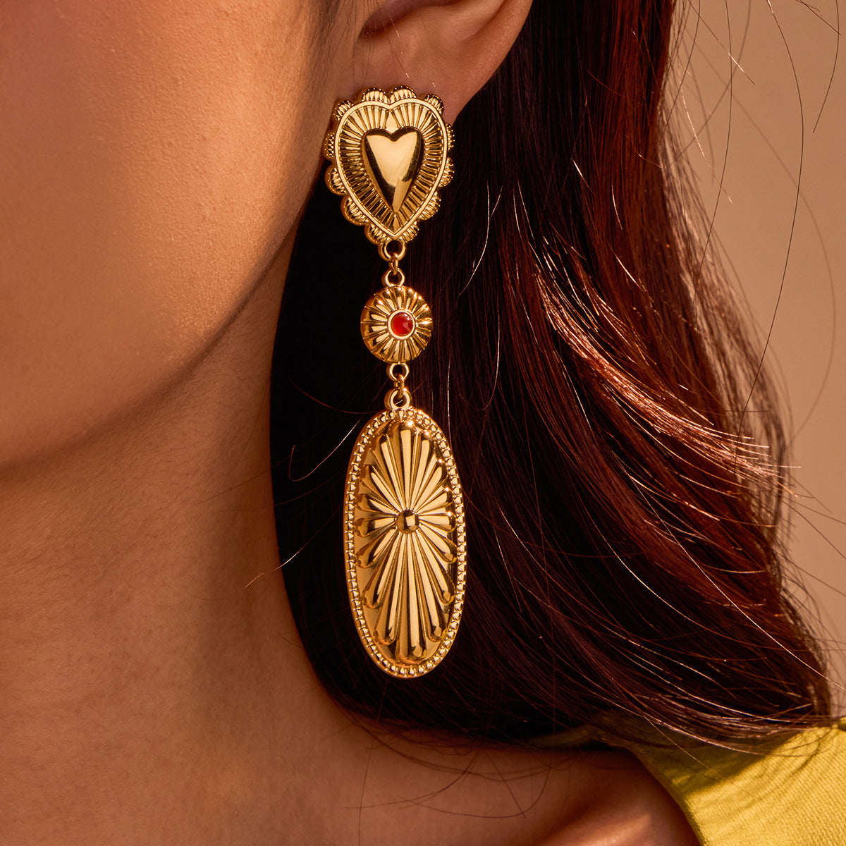 Bohemian Style Geometric Statement Drop Earrings in Stainless Steel with Plated Finish for Women