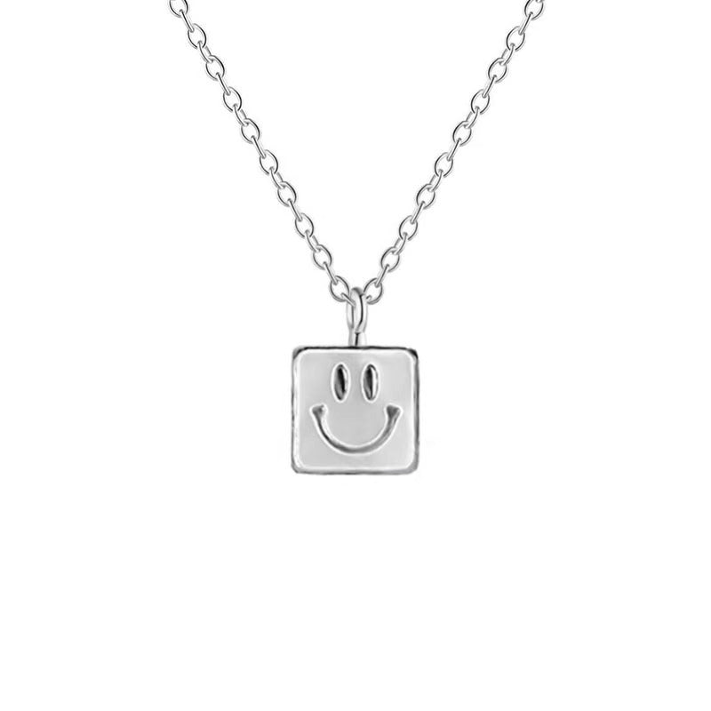 Minimalist Square Shell Smile Pendant Necklace for Women Titanium Steel with Gold Plating Locket Chain