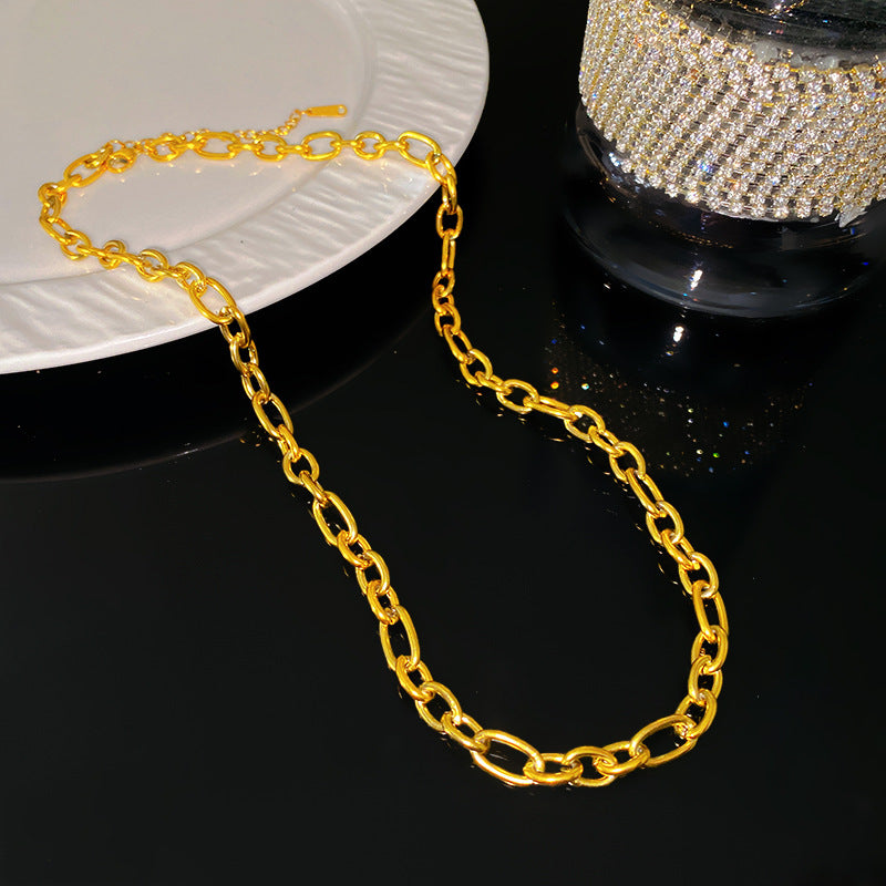 Hip-hop Titanium Steel Rope Cuban Link Chain Necklace with Heart Geometric Pendant PVD Plated Unisex