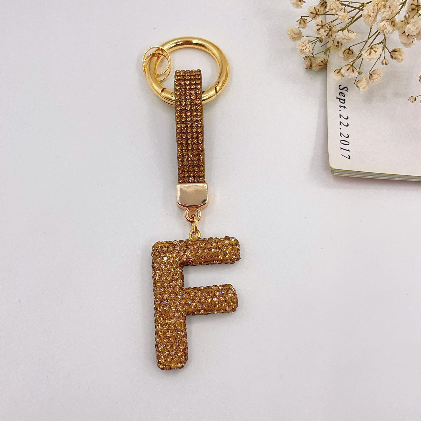 Sweet Rhinestone Inlay Letter Resin Keychain Charm Bar