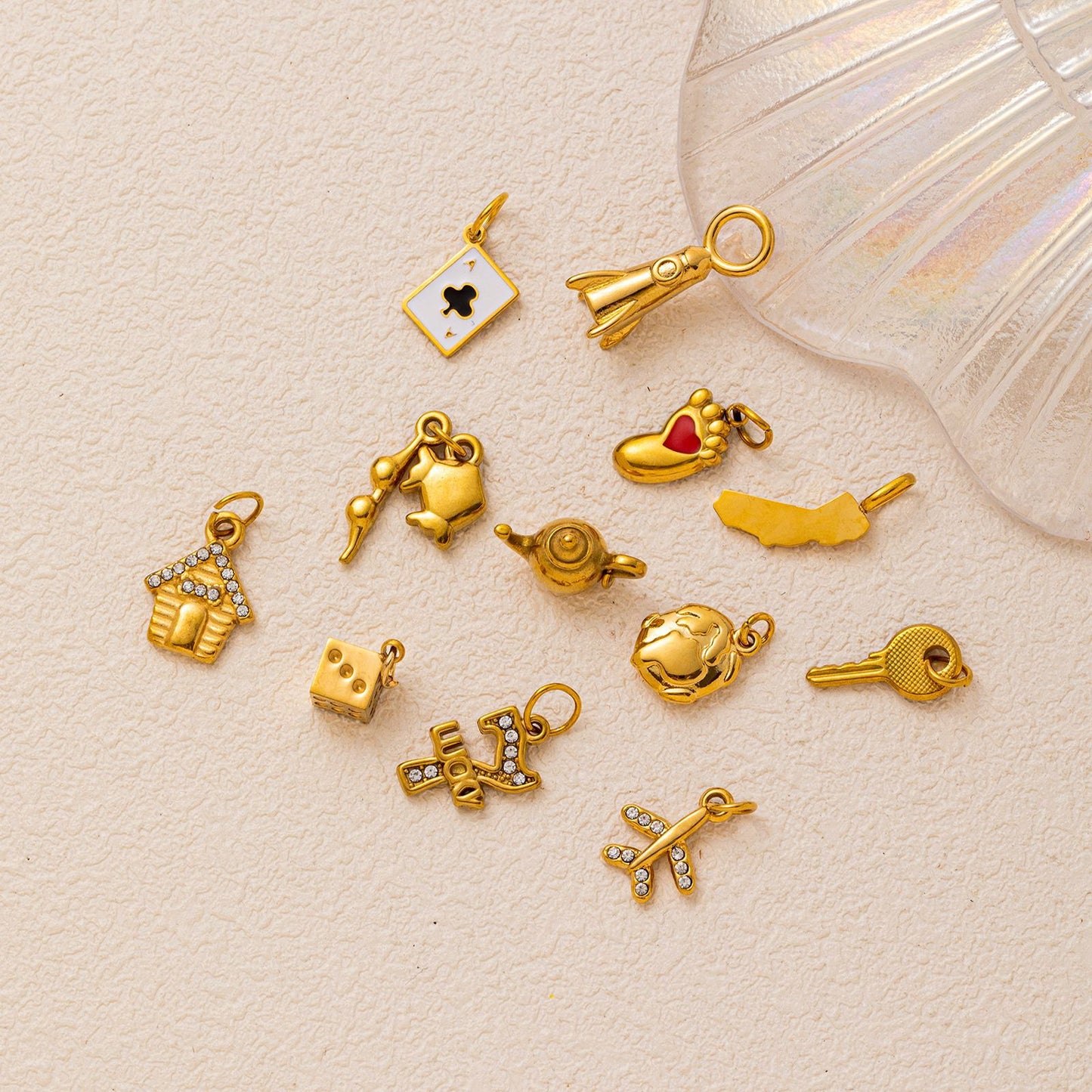 Vintage 18K Gold Plated Stainless Steel House Key Charm Bar