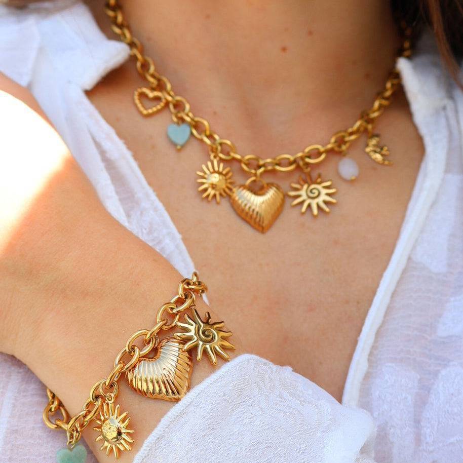 Collana Pendente Vintage a Stella in Acciaio al Titanio con Accenti di Perle e Catena a O Placcata Oro 18K per Uso Unisex