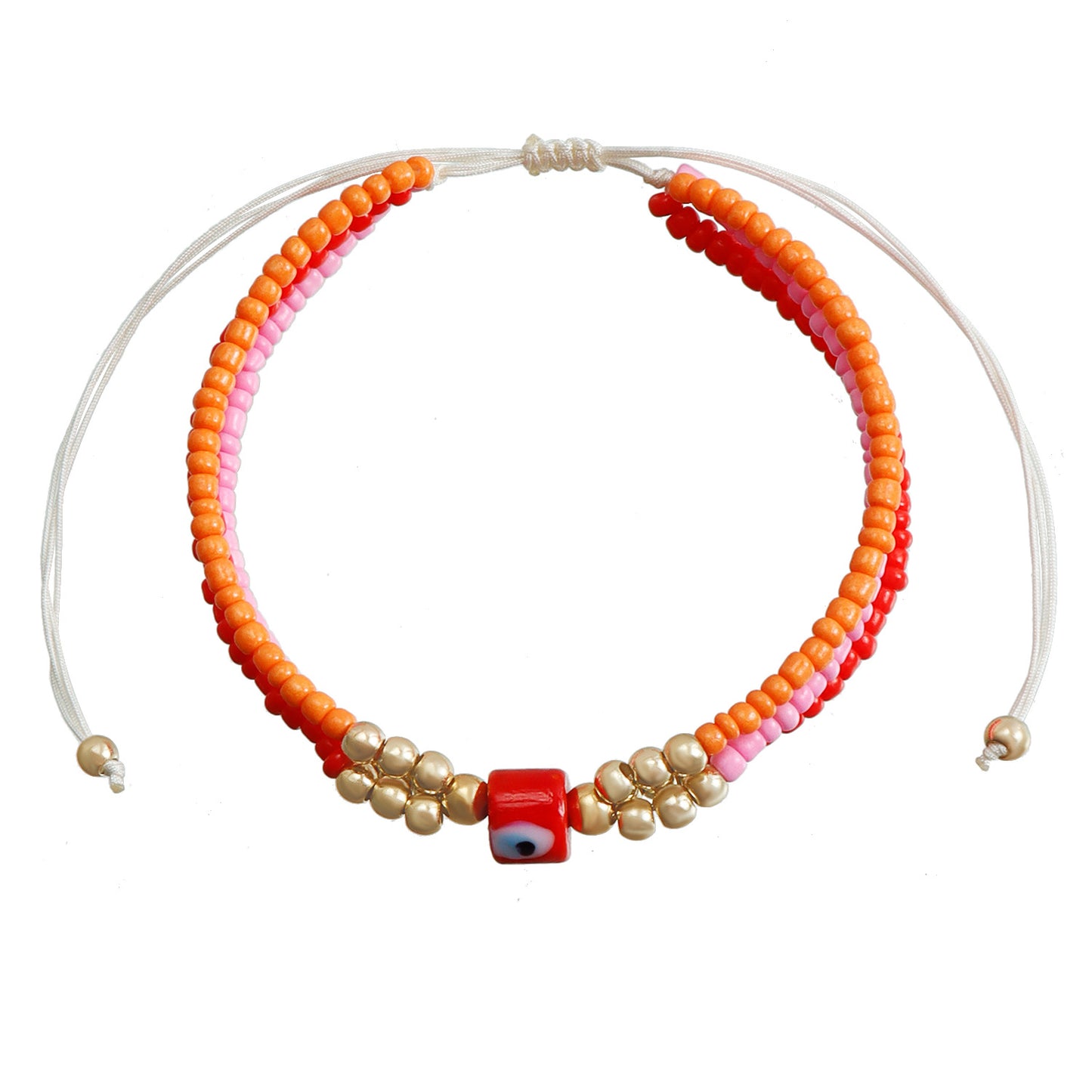 Elegante bracciale da donna in metallo galvanizzato a forma di occhio con intreccio di perline colorate