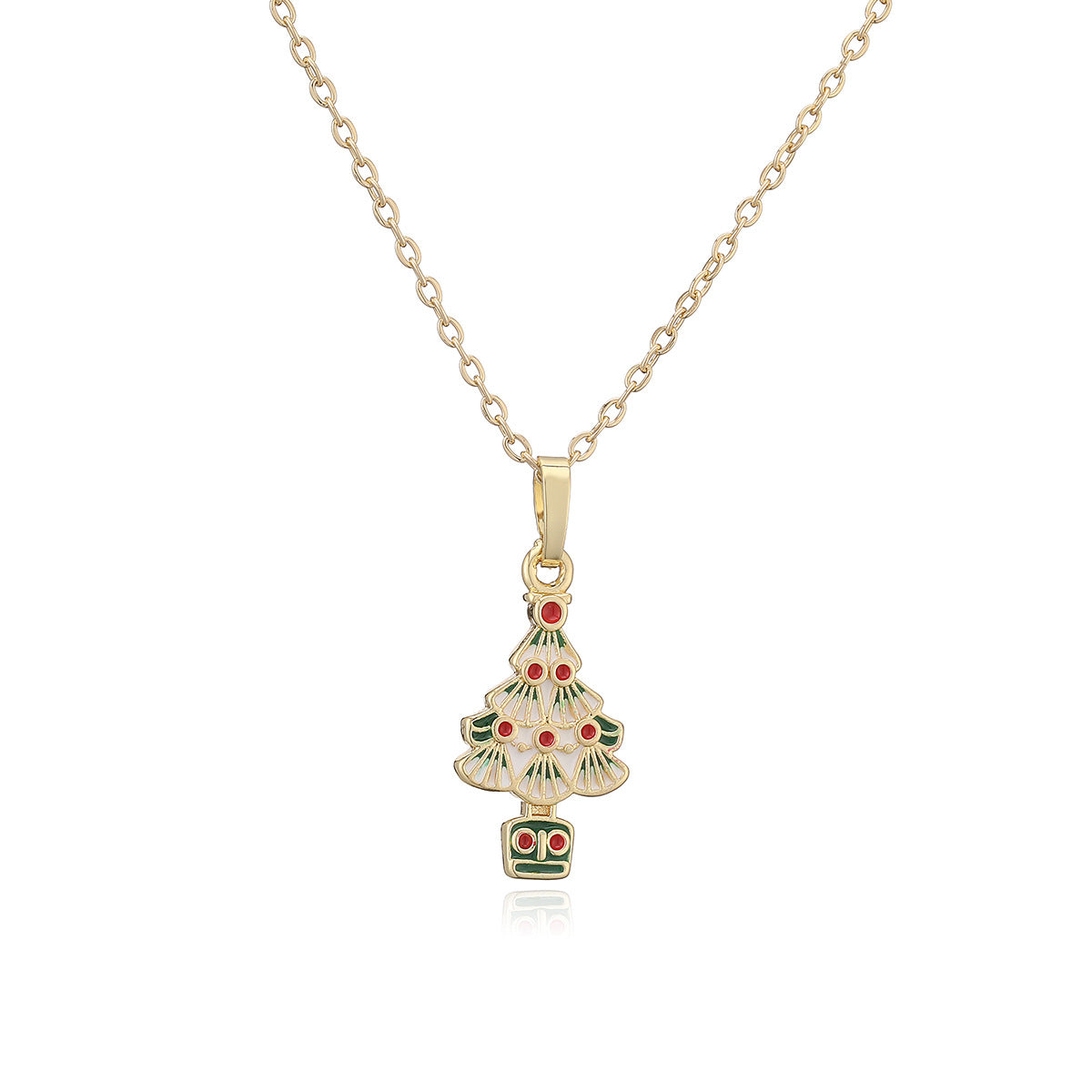 Casual Geometric Drip Oil Gold Plated Brass Christmas Tree Pendant Necklace for Women
