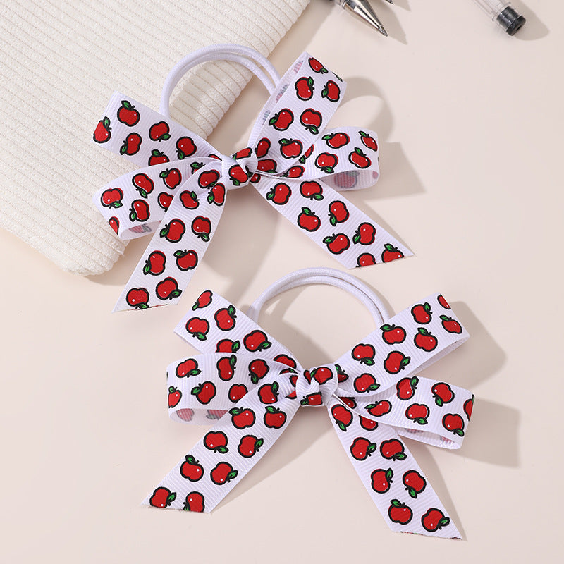 Cartoon Character Hair Tie for Kids with Knitted Ribbon Band, Pastel Macaron Color Design, Sweet and Minimalist Style Hair Accessory