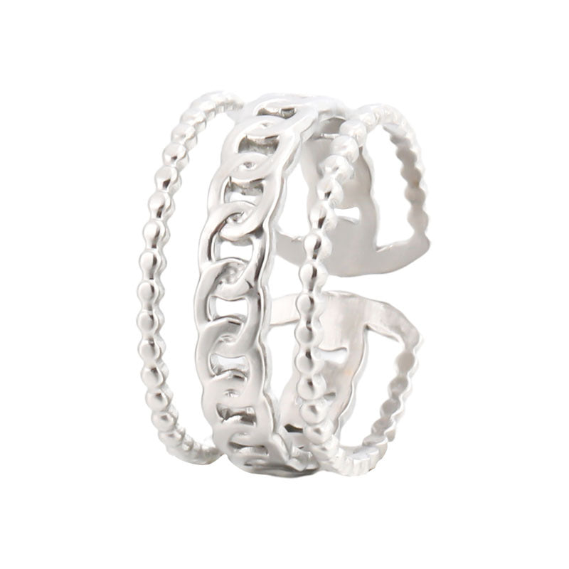 Elegant Geometric Oval Polka Dot Plated Stainless Steel Adjustable Open Ring for Women