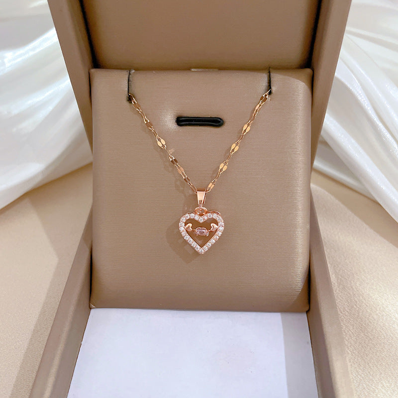 Collana Rotante con Strass di Lusso per Uomo e Donna in Acciaio al Titanio con Pendente Geometrico Girocollo