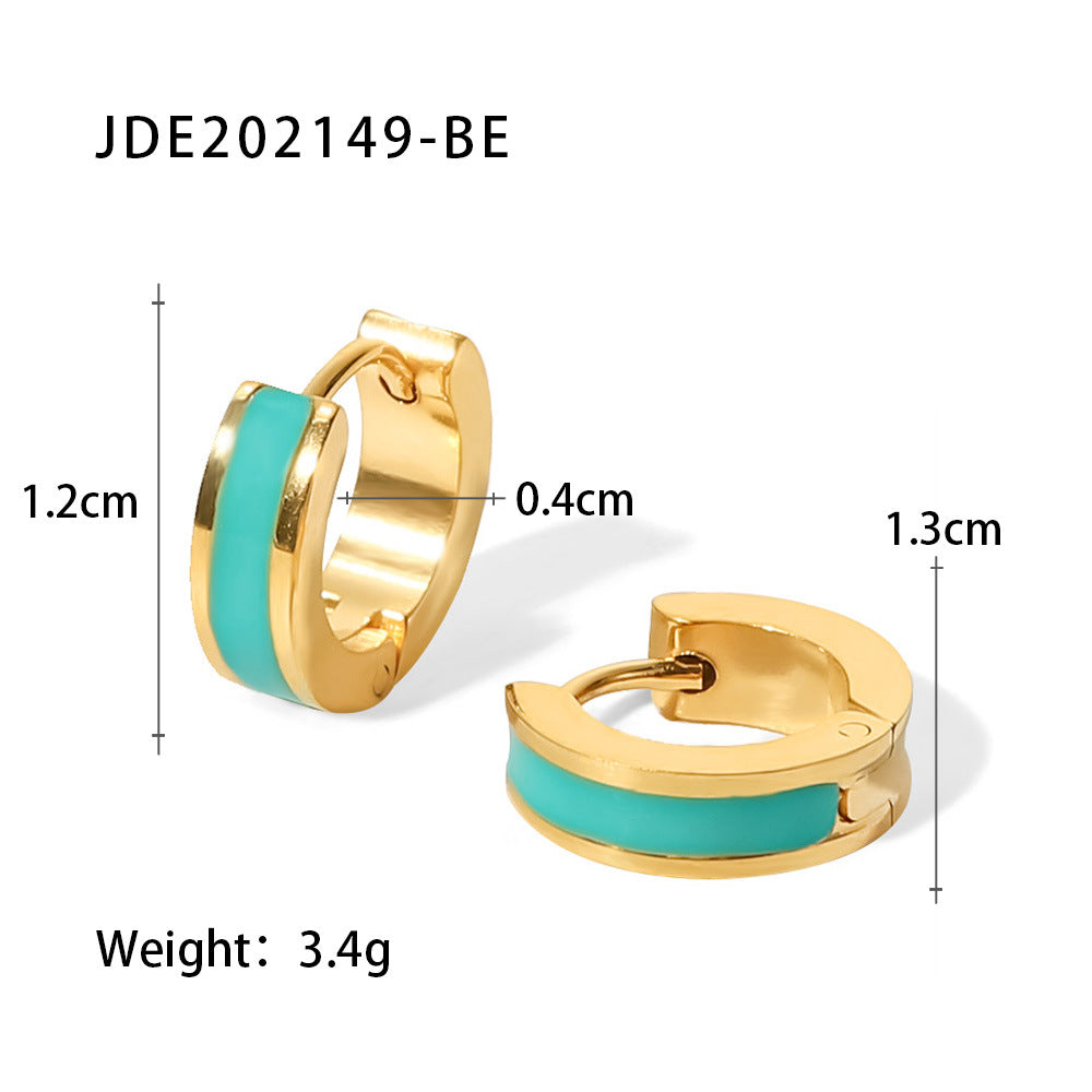 Minimalist Geometric Stainless Steel Earrings with 18K Gold Plating and Colorful Enamel Finish for Women