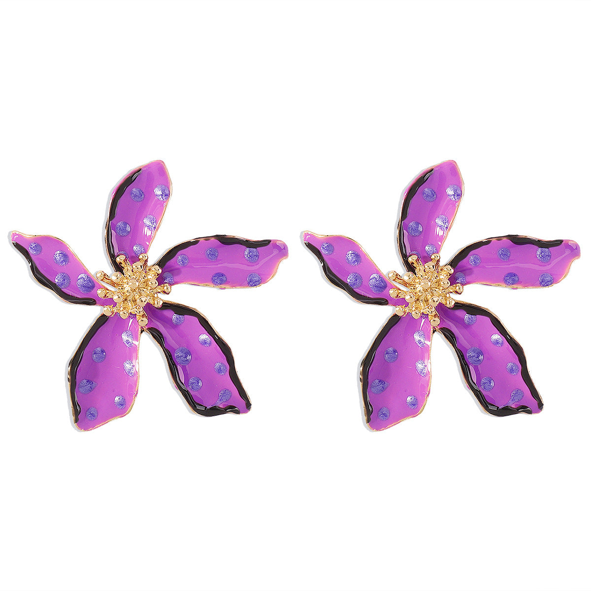 Sweet and Edgy Floral Polka Dot Earrings for Women Made of Alloy with Enamel Finish